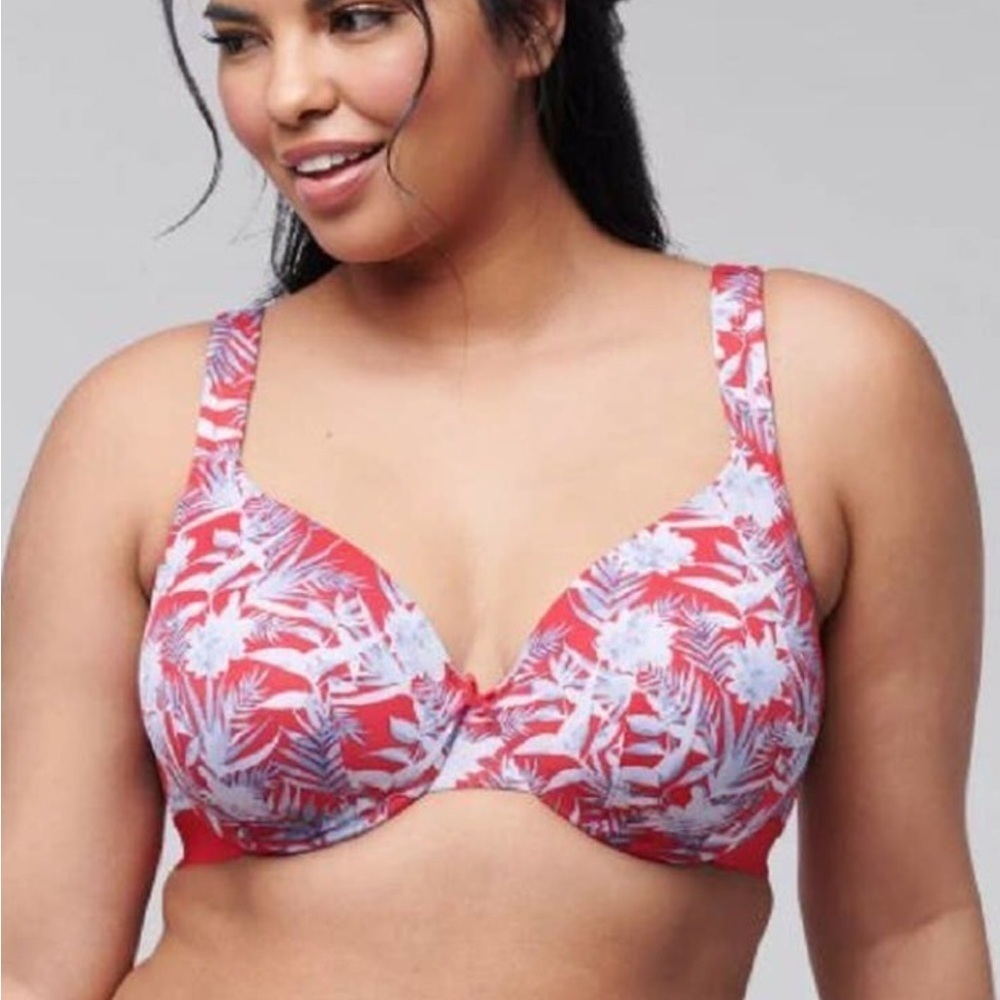 Cacique Lightly Lined full coverage bra Red with floral print Size 44DD